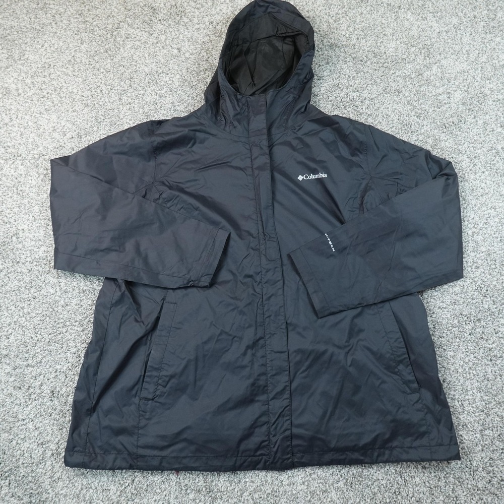 Columbia Jacket Mens 2XL Black Omni Tech Hooded Full Zip Waterproof Rain Coat